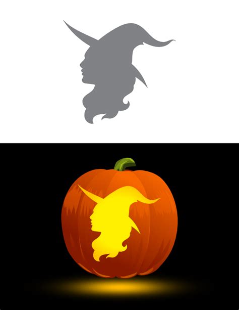 Printable Beautiful Witch Face Pumpkin Stencil