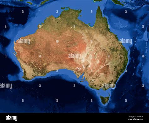 True color Terra/MODIS satellite image of Australia rendered in Lambert ...