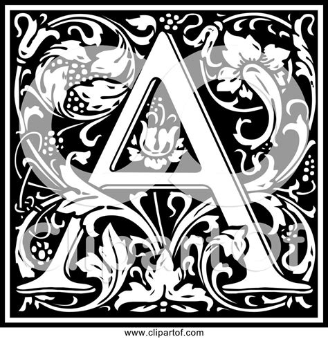 Free Clipart of Letter A - Ornate Black and White Alphabet Design