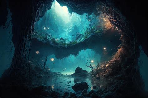 Premium Photo | Underwater cave in fantasy underwater world Digital ...