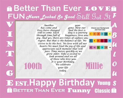 100th Birthday Gift 100th Birthday Love Poem Heart 100th