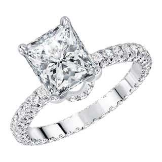 3.01 Carat Princess Cut Diamond Pave Gold Engagement Ring For Sale at ...