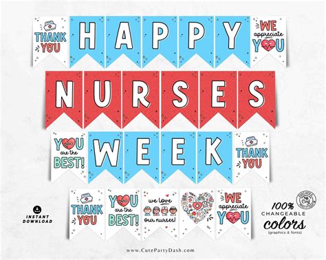 Happy Nurses Week Banner Printable INSTANT DOWNLOAD – Cute Party Dash