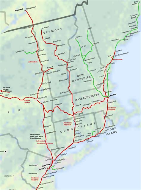 North East - New England Amtrak Route Map