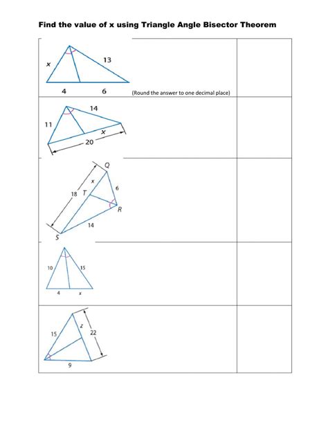 Triangle Angle Bisector Theorem Worksheet - Angleworksheets.com