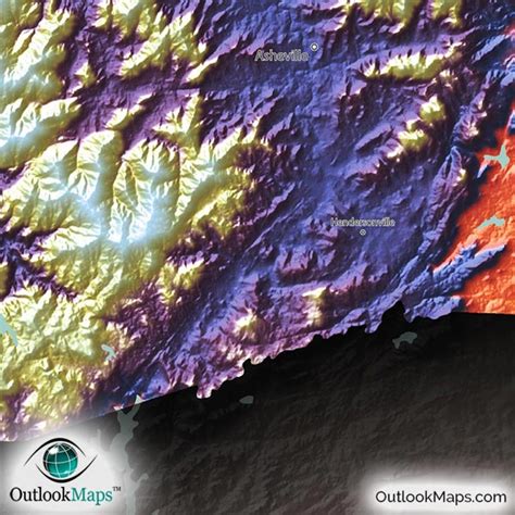 Map of North Carolina | Topographic Style of Physical Landscape