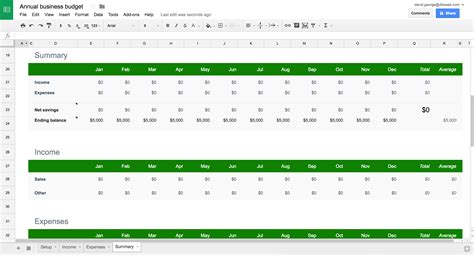 Google Sheets Business Budget Template