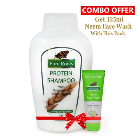 Pure Roots Herbals Protein Shampoo 1L Combo Pack Get Free Neem Face ...