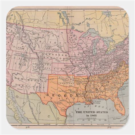 Vintage US Civil War Era Map 1861 Square Sticker | Zazzle