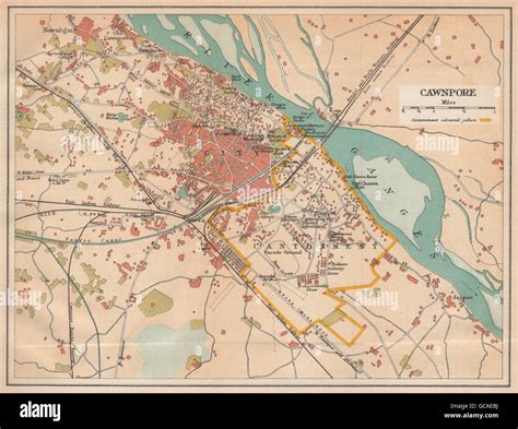 BRITISH INDIA. Cawnpore (Kanpur) city plan showing cantonment, 1929 old ...