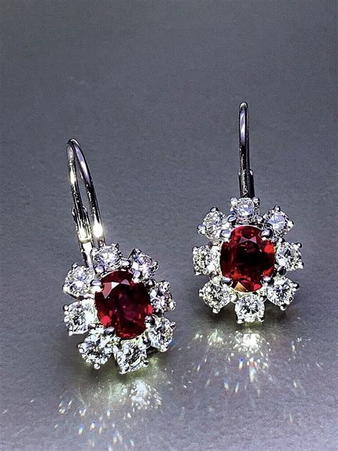 Ruby and diamond cluster earrings | เพชร, เครื่องประดับ