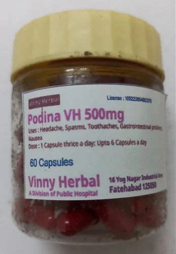 Podina VH 500mg Capsules 60 Caps Jar at best price in Fatehabad | ID ...