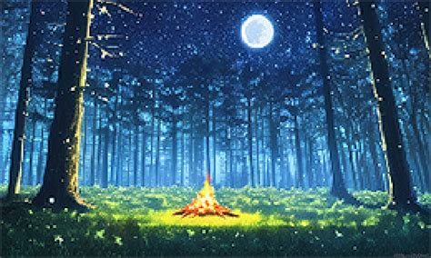 Forest Night Moon Novel Ai Trees Pixel Art Fire Watermarked Digital Art ...