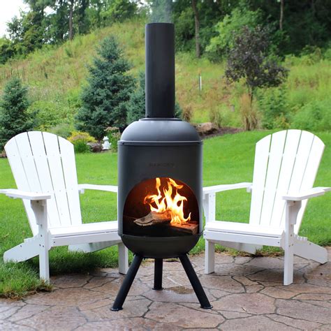 Sunnydaze Modern Chiminea - Steel Outdoor Wood-Burning Fire Pit - Large ...