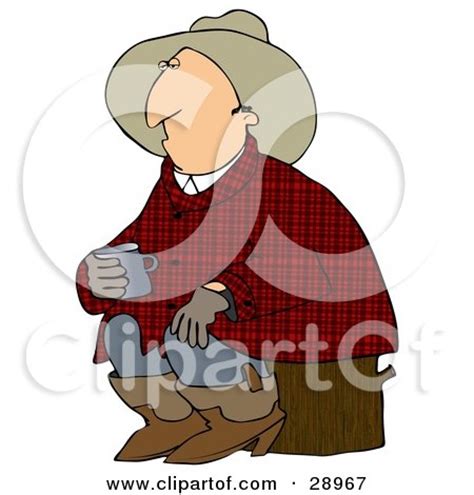 Clipart Illustration of a Sleepy Cowboy In Plaid, Sitting On A Stump ...