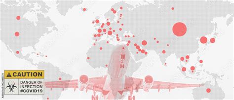 multiexposure of world map mwith red spots of corona virus covid 19 ...