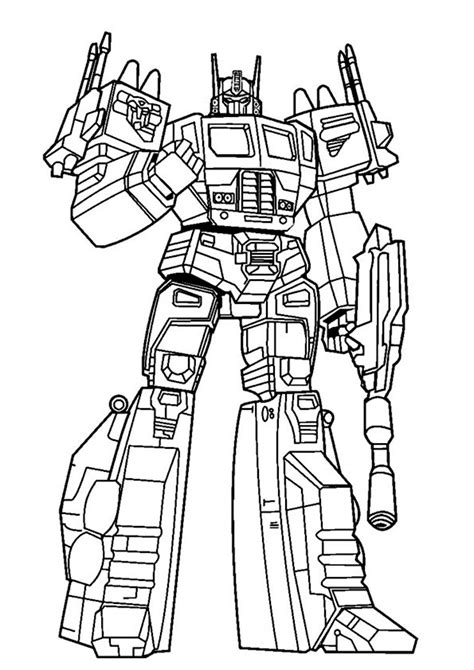 Optimus Prime from Transformers with a weapon coloring page