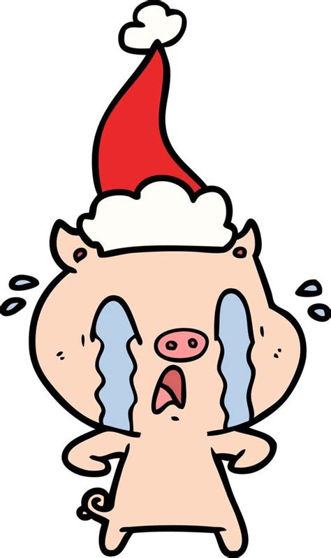 crying pig line drawing of a wearing santa hat 11769840 Vector Art at ...