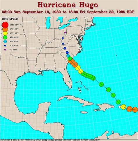 Hurricane Hugo Tracking Map - Mammoth Mountain Trail Map