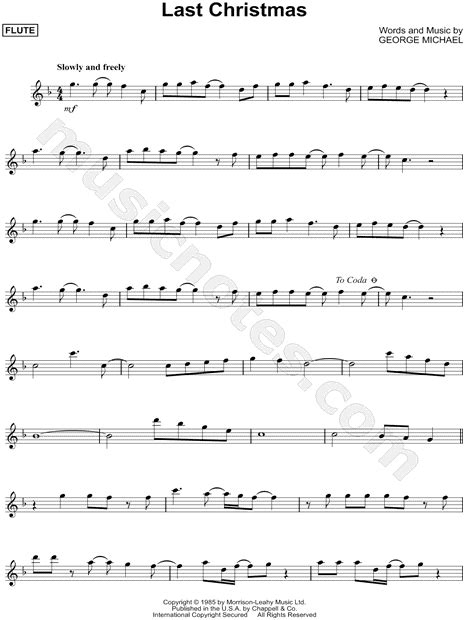 Wham! "Last Christmas" Sheet Music (Flute Solo) in F Major - Download ...