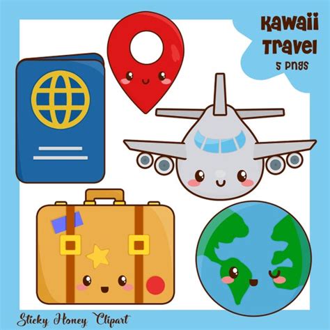 Travel Clipart Kawaii Travel Clipart Cute Travel - Etsy India