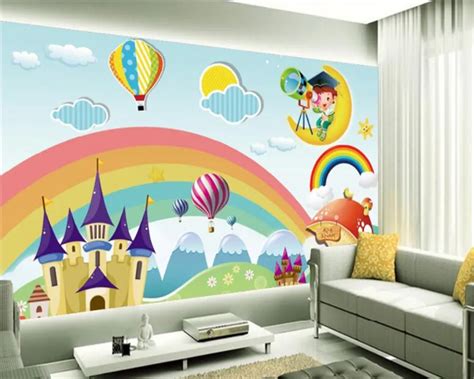 Beibehang Custom Wallpaper Kids Room Mural Rainbow Castle Cartoon ...