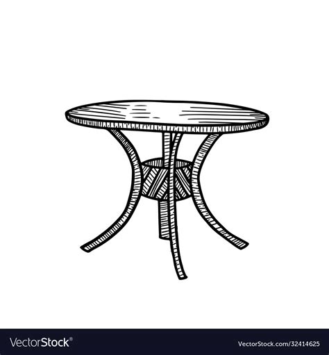 Monochrome line hand drawing sketch round table Vector Image