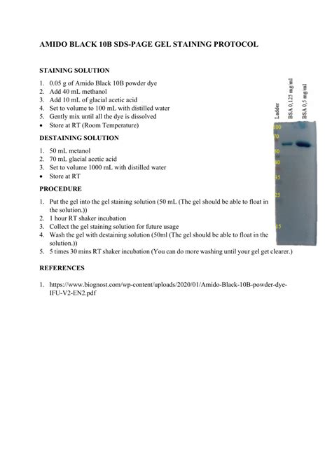 (PDF) AMIDO BLACK 10B SDS-PAGE GEL STAINING PROTOCOL