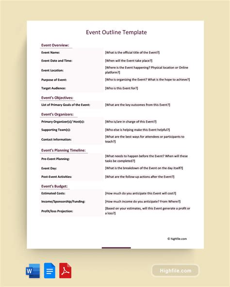 Event Outline Template - Word | PDF | Google Docs - Highfile