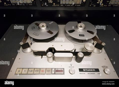 Vintage analog audio recording tape and other sound equipment in a ...