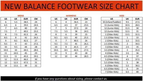 New Balance Size Chart – Brand House Direct