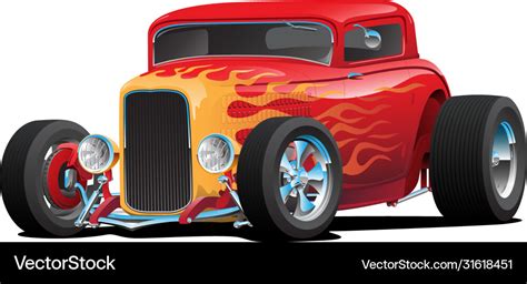 Classic red custom street rod with hotrod flames Vector Image