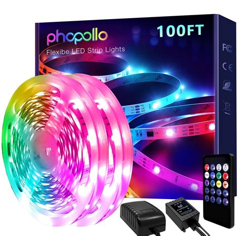 PHOPOLLO Flexible 100ft Bright RGB Led Strip Lights, Sync to Music for ...