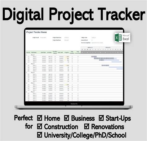 Project Tracker Gantt Chart Digital Excel Easy to Use | Etsy