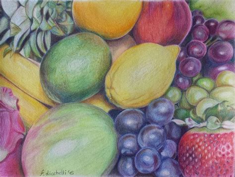 Still Life Drawing Of Fruits In Colour