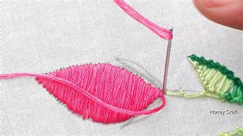 Hand embroidery very beautiful Brazilian leaf tutorial - YouTube