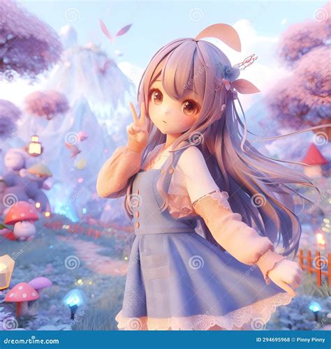 A Cute Anime Girl in a Whimsical Landscape, Fantasy Land, Cute Pose ...