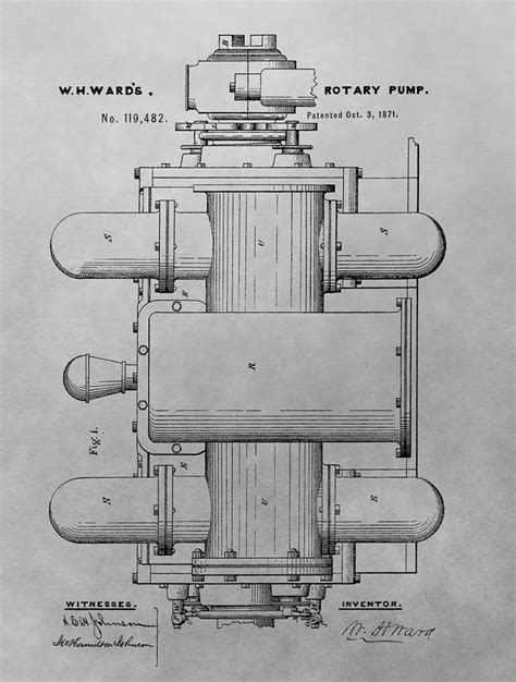 Rotary Pump Patent Drawing Drawing by Dan Sproul