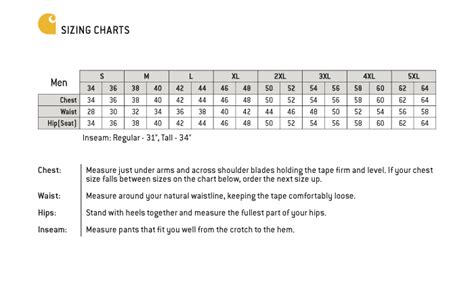 Carhartt Size Chart - Men's - Scrubs 'n Such