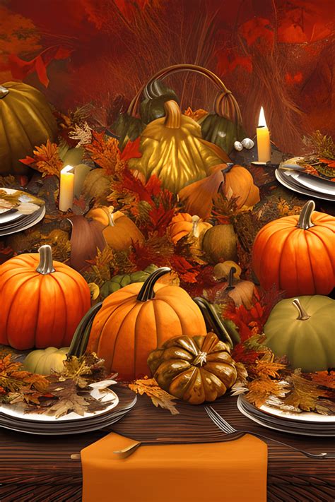 Thanksgiving Background Richly Decorated Harvest Table Set · Creative ...