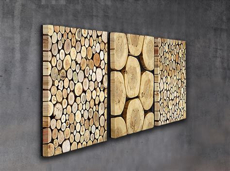 tree slab wall art set of 3, wood wall panel triptych, set of wood wall ...