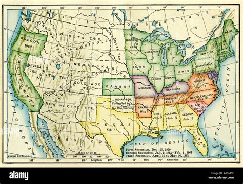 US map showing seceding states by date US Civil War 1860 and 1861 ...