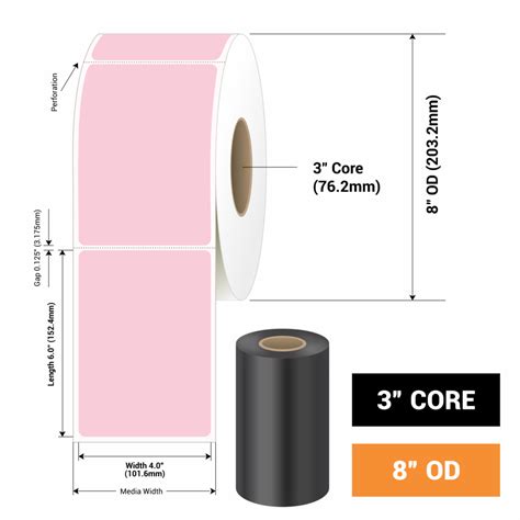 4" x 6" Thermal Transfer 1000 Labels on a Roll, Pink Color Floodcoated ...