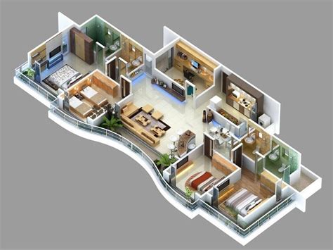 House Plan Design 3d 4 Room 4 Bedroom Simple Design August 2024 - House ...