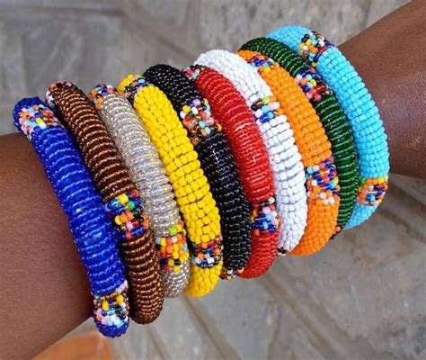 African Handmade Beaded Bangles, Multicolored Maasai Bracelets ...