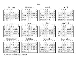 214 One Page Calendar