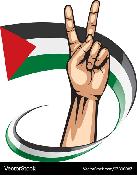 Palestine flag and hand on white background Vector Image