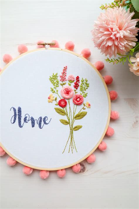 Floral Home Embroidery Hoop Art