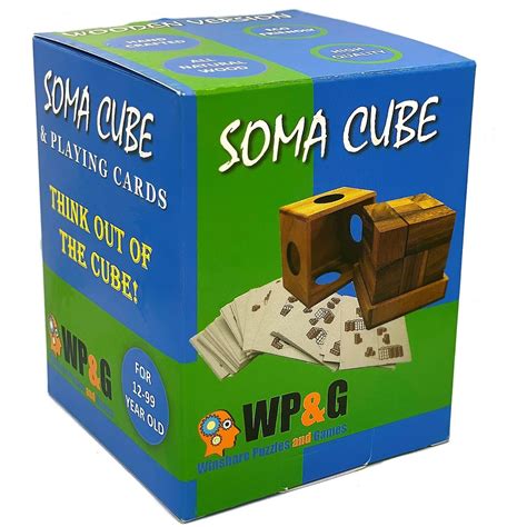 Soma Cube Set With 50 Playing Cards - Brain Teaser Wooden Pu