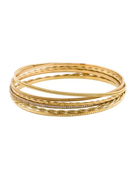 Bracelet 18K 1.06ctw Diamond Textured Bangle Set - 18K Yellow Gold ...